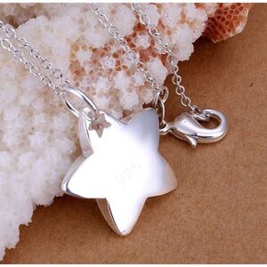 Stamped .925 Sterling Silver Delicate Chain Lobster Claw Block Star Necklace